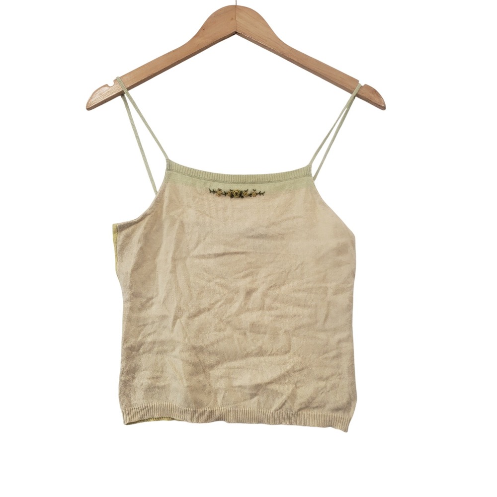 Easel Cami Top Small Cream Yellow Silk Cashmere Blend Floral Embroidered Y2K